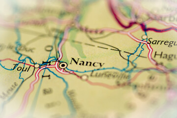 Nancy, France highlighted on a world map.