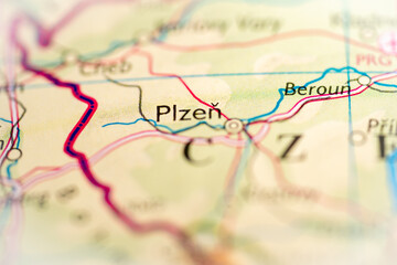 Plzen, Czech Republic highlighted on a world map.