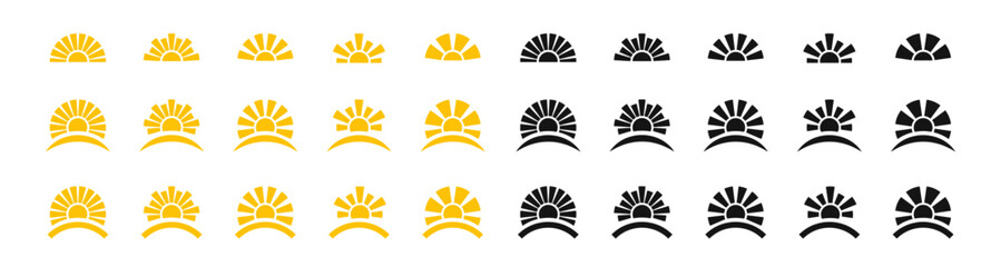 Sun vector icons. Sun vector collection. Sun, sunshine, sunrise or sunset. Sun rays set