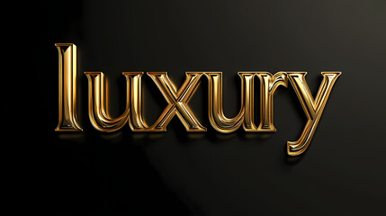 Elegant 3d gold font letters "luxury"embossed on a black background, shining bright with subtle gradient effects, conveying opulence and sophistication. Gilded Opulence. Illustration
