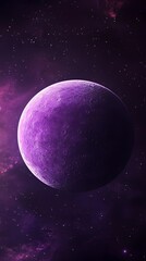 Vibrant Purple Planet Surrounded by a Starry Cosmic Background with Hints of Pink and Violet Hues