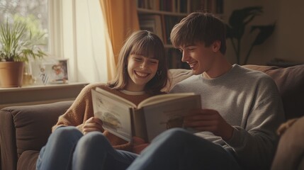 Fototapeta premium Happy Couple Reading Good News Together