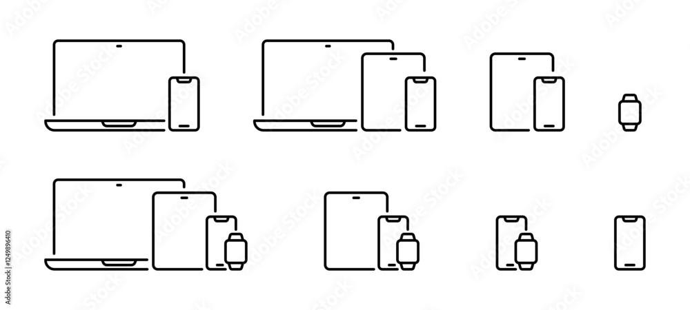 Poster line icons of device. device icon set. vector illustration of thin line devices