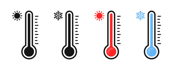 Temperature thermometer icon set. Temperature thermometer scale illustration. Temperature vector icons set . Thermometer icons. Temperature Scale Symbols