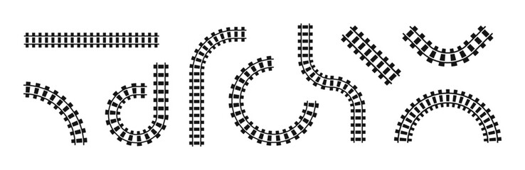 Railway vector illustration. Rails illustration. Vector railways. Railroad vector icons. Railway symbols. Railway Track Silhouettes.