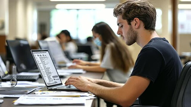 College Financial Aid Office Surrounded by Student Loan Applications