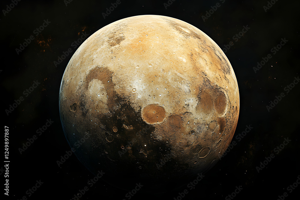 Poster detailed close-up view of the moon's surface against a starry background with craters and textures