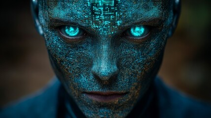 A woman with blue skin and a blue face
