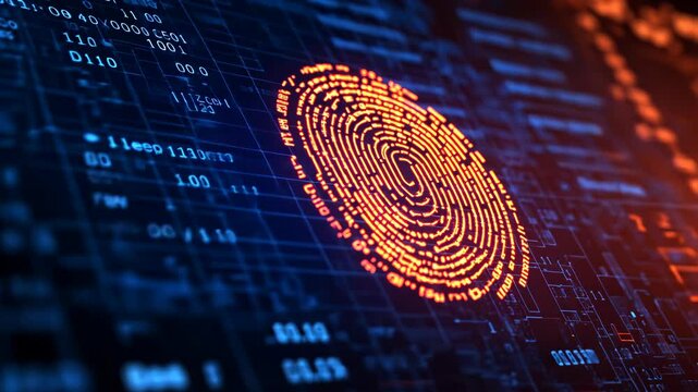 Digital fingerprint graphic showcasing advanced technology and data security concepts