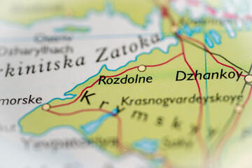 Rozdolne, Crimea highlighted on a world map.