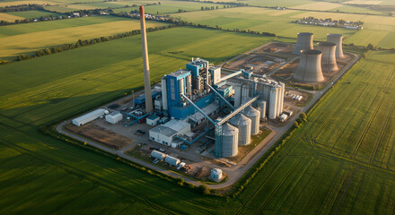 A biomass energy plant actively managing organic resources with scheduled supply trucks
