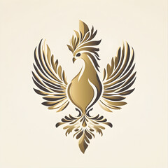 Fototapeta premium Elegant Golden Phoenix Bird Ornate Wings Vintage Design