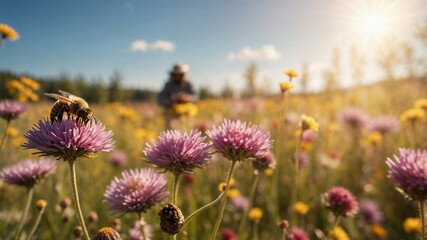 Honigbiene auf einer sommerlichen Blumenwiese