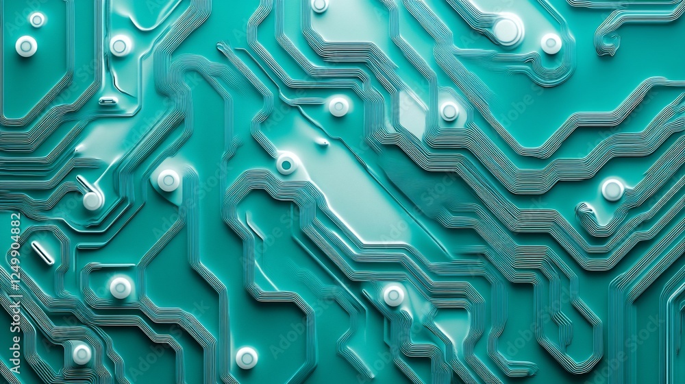 Aufkleber abstract teal circuit board texture with raised lines and components.