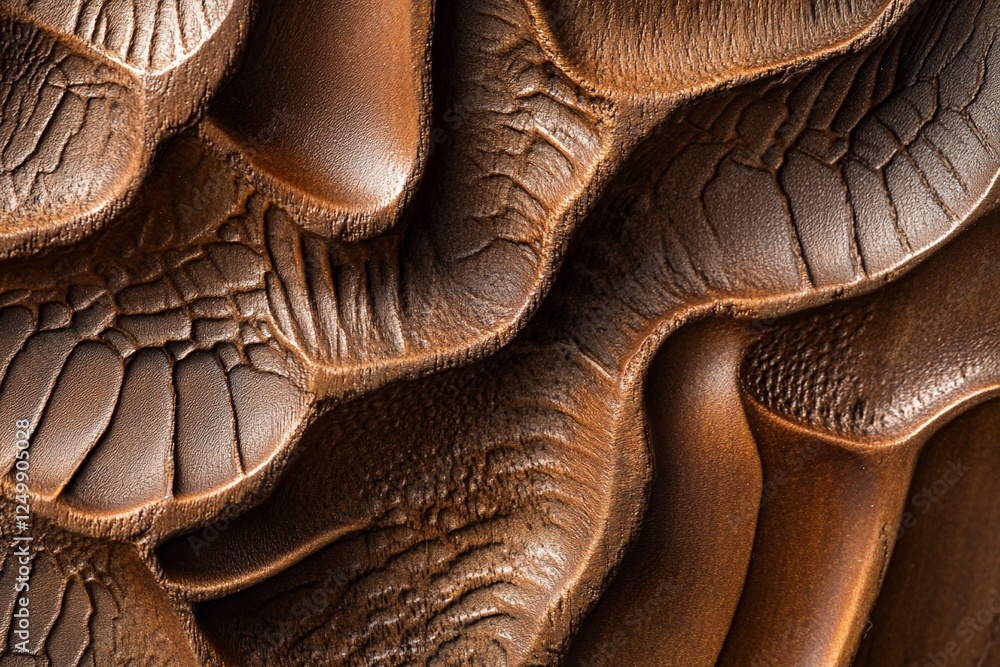Poster abstract brown textured surface with carved wave patterns and deep shadows.