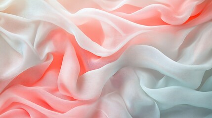 Obraz premium Delicate folds of sheer fabric in soft coral and white creating a flowing texture
