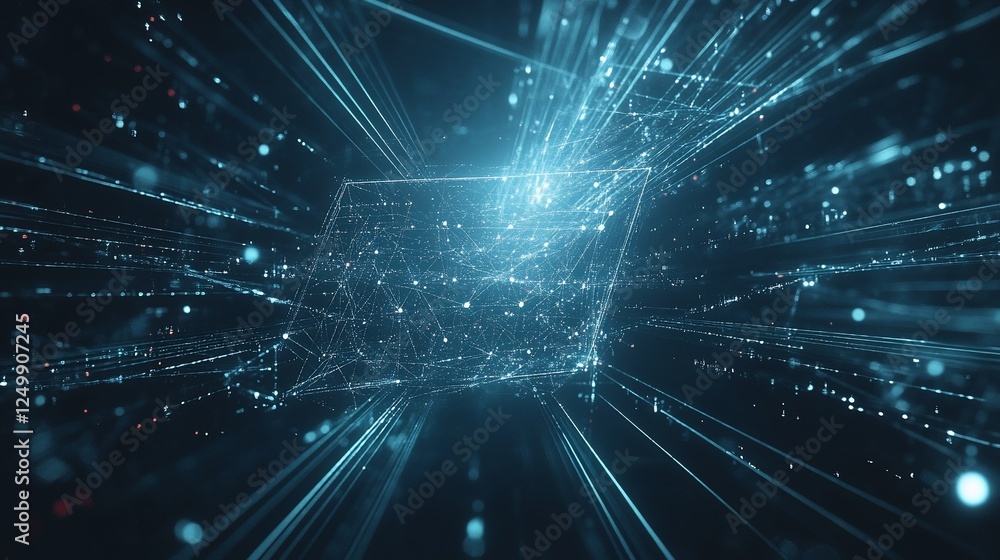 Aufkleber abstract digital data flow, glowing lines and particles forming a futuristic tunnel.