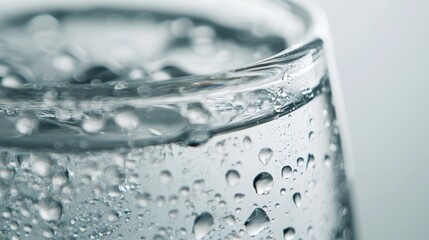 Close-up of a glass of refreshing water, condensation clinging to the sides.