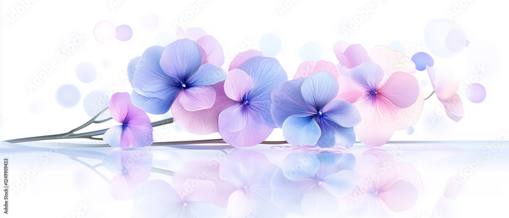 Poster softly colored flowers create a serene atmosphere with gentle reflections on a smooth surface genera
