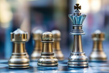 Chess pieces in a strategic game on a city street