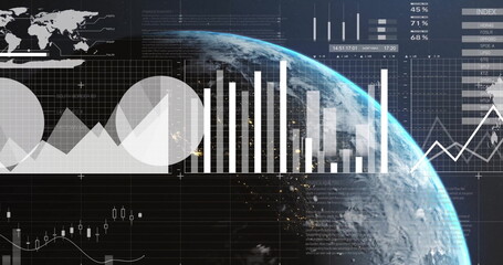 Image of financial data processing over globe