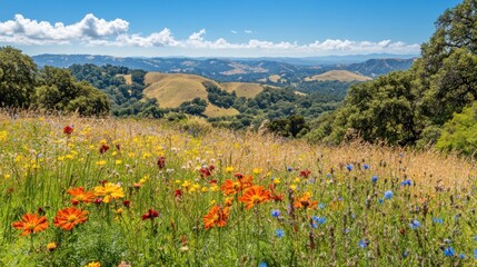 Wildflower Meadow Overlooking Rolling Hills