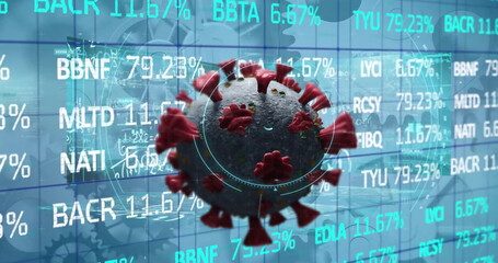 Image of financial data processing and virus cell