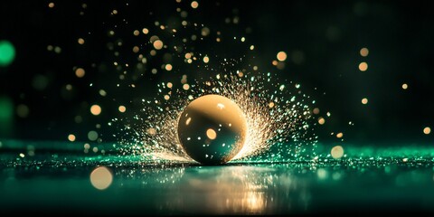 Glowing sphere splashing teal liquid, dark background.