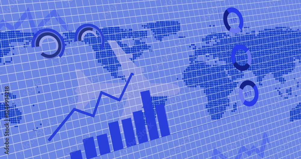 Poster image of diagrams and data processing over world map and plane