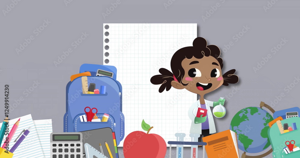 Poster image of notebook with copy space over school items icons
