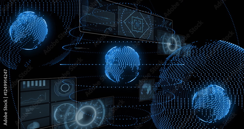 Poster image of globes over data processing