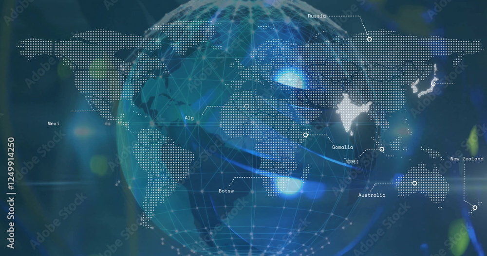 Poster image of globe over world map and data processing