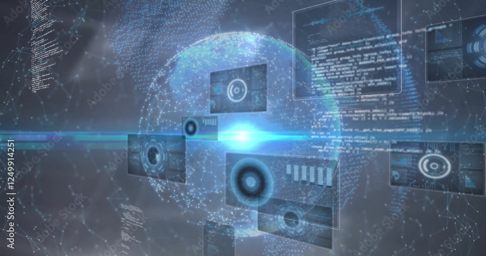 Poster image of globe over data processing