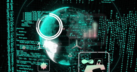 Image of globe over data processing