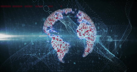 Image of financial data processing and padlock over dark background