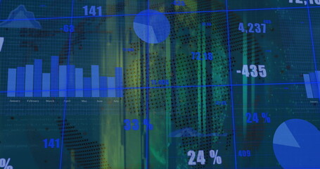 Image of financial data processing over dark background