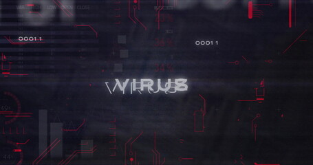 Image of data processing and diagrams over virus text