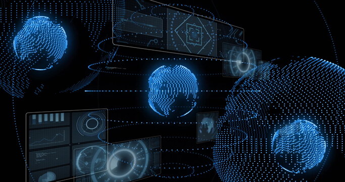 Image of globes over data processing
