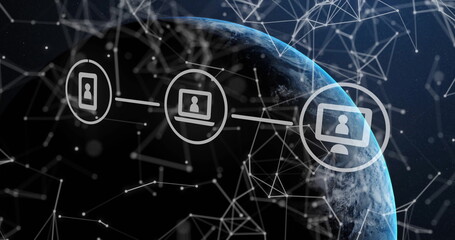 Image of network of connections with digital icons over globe