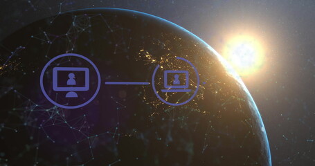 Image of network of connections with digital icons over globe