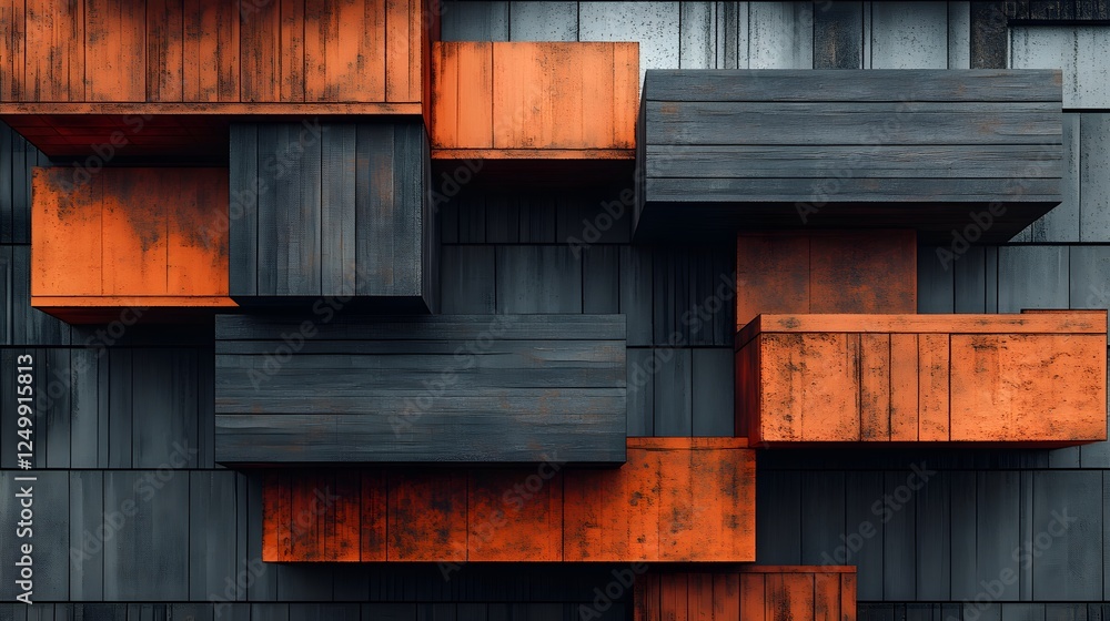 Poster isometric patterns and textures vibrant geometric design with colorful orange boxes and modern archi