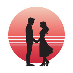 Silhouette of a Couple Holding Hands against a Gradient Sun