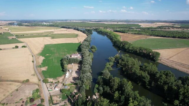 Aerial view of the Duero River in the Castilian plateau, Spain 175