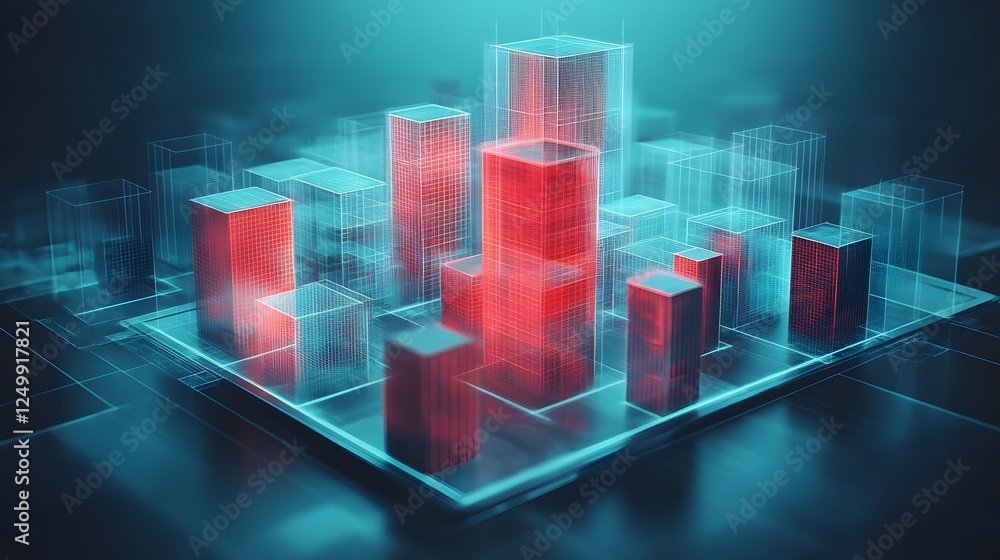 Poster isometric mobile app design displayed on a tablet with a city skyline featuring modern skyscrapers a