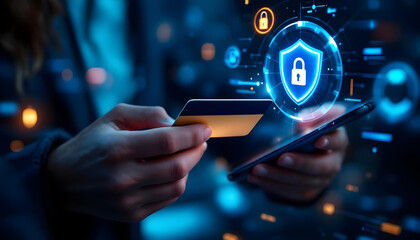 Secure Mobile Payment with Digital Lock Icon