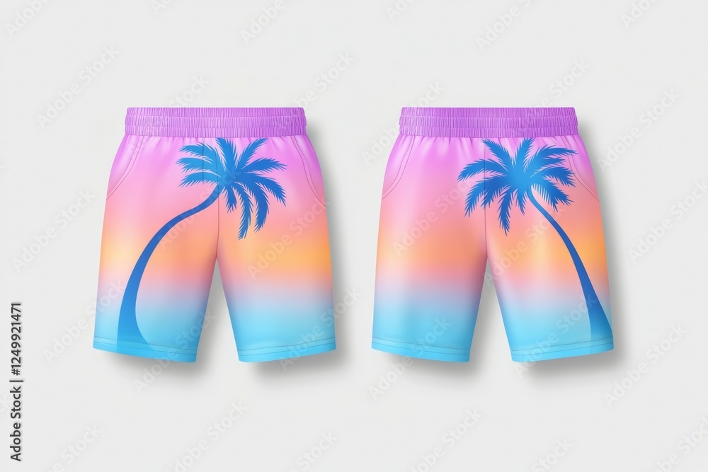 Poster the shorts are colorful and feature a palm tree