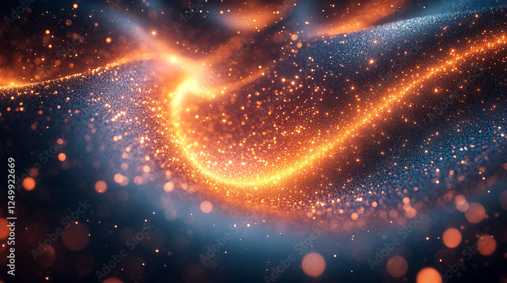 Poster a vibrant digital vortex of particles and light swirls energetically, symbolizing futuristic technol