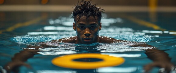 Focused Man Swimming In Indoor Pool