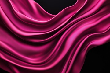 Fototapeta premium A rich, magenta silk fabric drapes elegantly against a black background, showcasing its smooth texture and vibrant color.