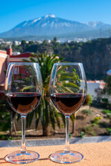 Wine making on bodegas wineries on volcanic soils of Mount Teide in Ycoden-Daute-Isora wine region on Tenerife, Canary islands winter sun vacation, Spain